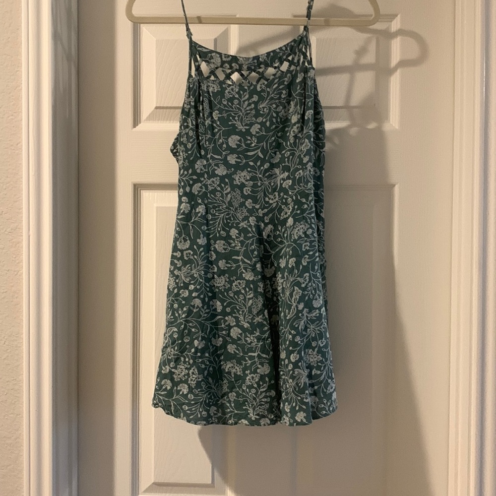 Green floral print romper
